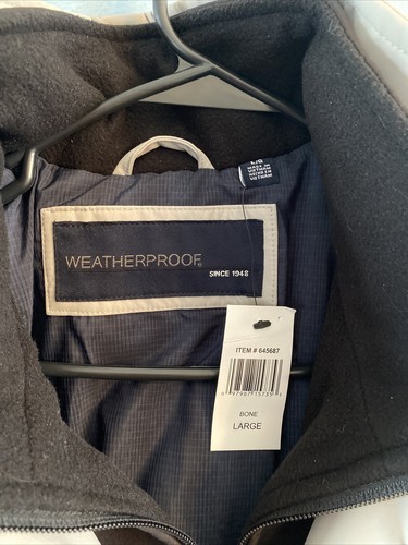 Weatherproof Men's Coat, Large Hooded Cream Water Resistant Flexible NWT - Picture 2 of 9