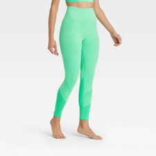 Women's High-Rise Ribbed Seamless 7/8 Leggings, M 8-10 , Jade Green, Defect
