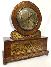 Antique Single Fusee Drum Head Regency Mantel Clock With Brass Inlay