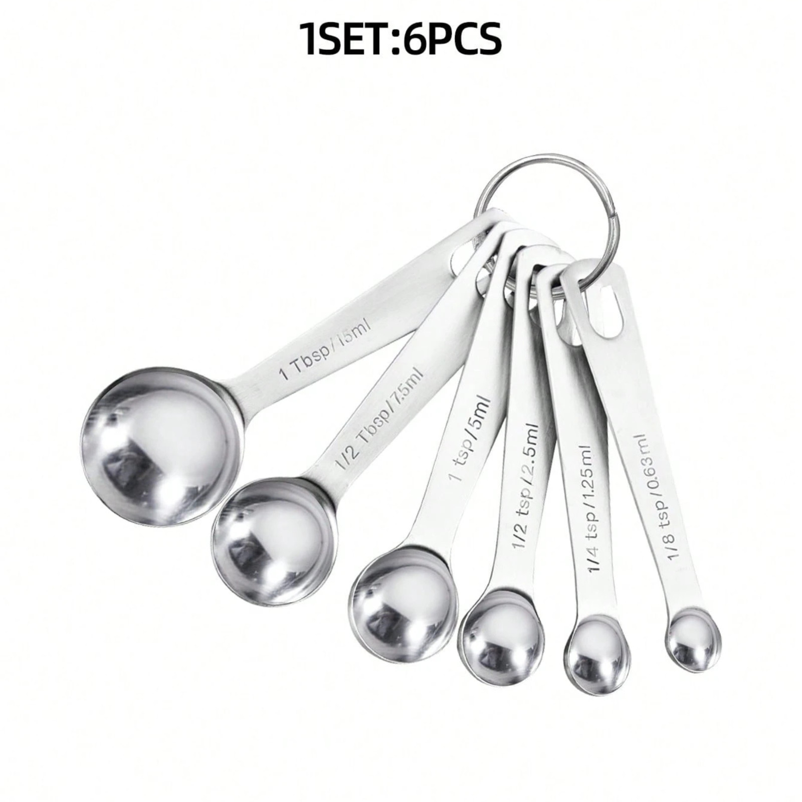 Stainless Steel Measuring Spoons Set 4.9″ Teaspoon Tablespoon Scoop Silver 6pcs