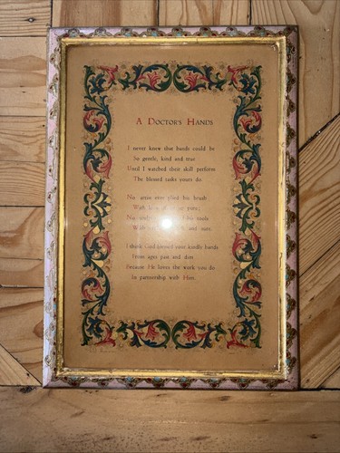VTG Medical Prayer Art “ A Doctor’s Hands” Beautiful Words And Frame Mid-Century