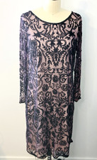 Pisarro Nights Sequin Beaded Mesh Dress Women’s Size 10 Long Sleeve RN 90714