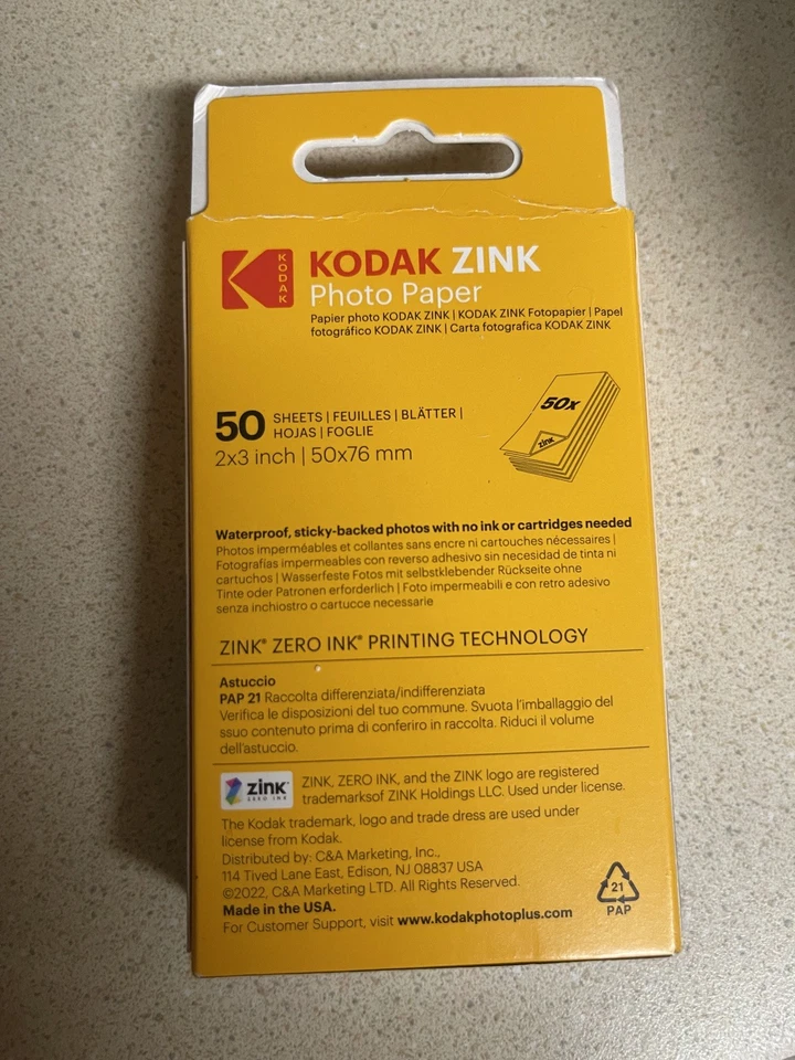 Kodak 2x3” Premium Zink Photo Paper - 50 Sheets Sticky-Backed Photo Paper sealed - Image 2 of 3