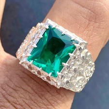 Emerald Gemstone With 925 Sterling Silver Handmade Ring For Men's Gift For Him