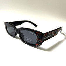 New Original ED HARDY Sunglasses Slim Rectangle Hearts Fire Love Acetate Black