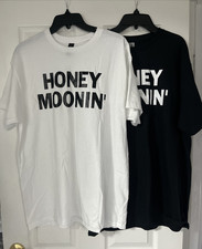 PAIR OF HONEYMOONIN' BRIDE  GROOM COTTON TEE SHIRTS - WHITE L  BLACK XL - NWOT
