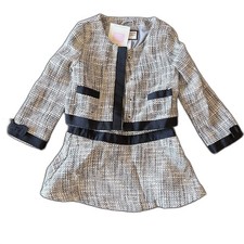 Janie and Jack Collection Girls 2T Tweed Jacket Skirt Set NWT Black Bow