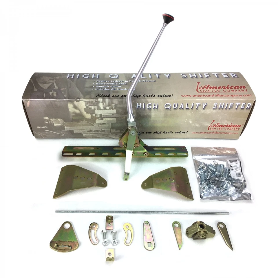 Kit de palanca de cambios de doble acción GM TH200 brazo de 16" con curva y perilla negra rata ASCS2G816S1 Foto 2 de 4