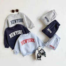 2pcs Baby Clothing Set Boys Girls Newyork Print Sports Top Pants Suit Sweatshirt
