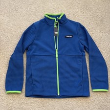 NWT Lands End Boys Blue Green Grid Fleece Full Zip Jacket Size Medium 8