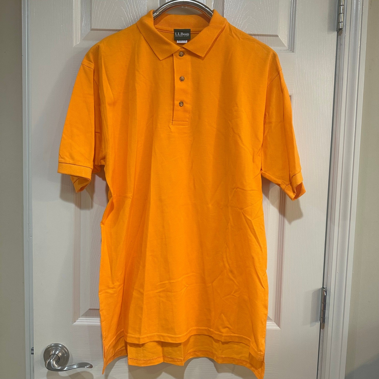 Vtg LL Bean Factory Store Mens Large Orange Cotton Pique Short Sleeve Polo NWT