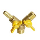 3 Way Ball Valve Brass G 1/2" Male x G 1/2" Male x 11mm / 9/20 Hose Barb Valv.