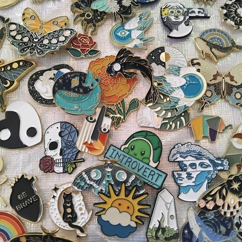 Assorted Enamel Pins Lot of 35pcs Butterfly Moon Plants Cat Rainbow Irreverent - Image 4 of 4