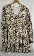Altar’d State Babydoll Tiered Dress Women's L Leopard Flowing Flattering Layered