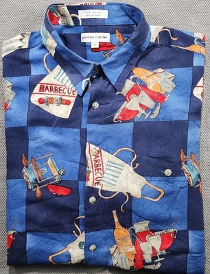 Vtge Pierre Cardin Blue Hawaiian Lounge Aloha Rayon SL Shirt Men's Size XL. 