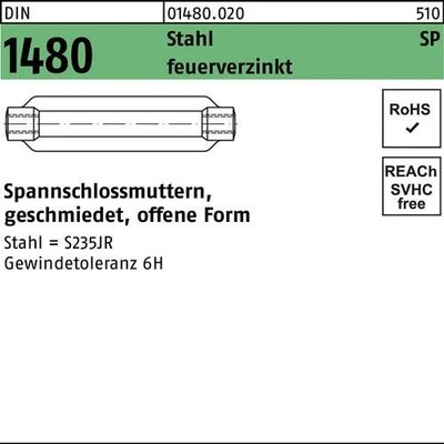 Spannschlossmutter DIN 1480 offen SP M20/200 Stahl feuerverz. 1 Stück