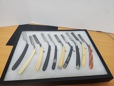 (10) Vintage Barber Razors Faultless, Clover, Sheffield Etc In Case + Razor Hone