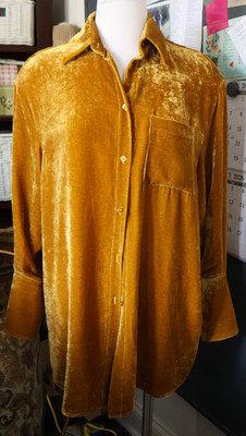 NEW MAX Mara Sportmax Italy Crush Velvet Tunic Blouse Gold Marigold S/M STUNNING