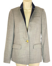 J.CREW gray regent blazer jacket XS 0 wool tailored navy blue satin lapel