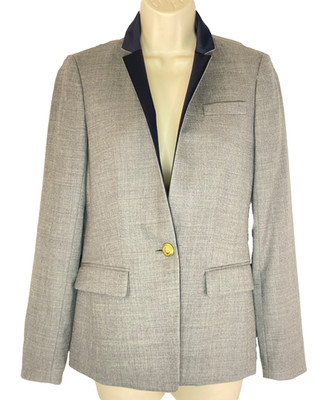 J.CREW gray regent blazer jacket XS 0 wool tailored navy blue satin lapel