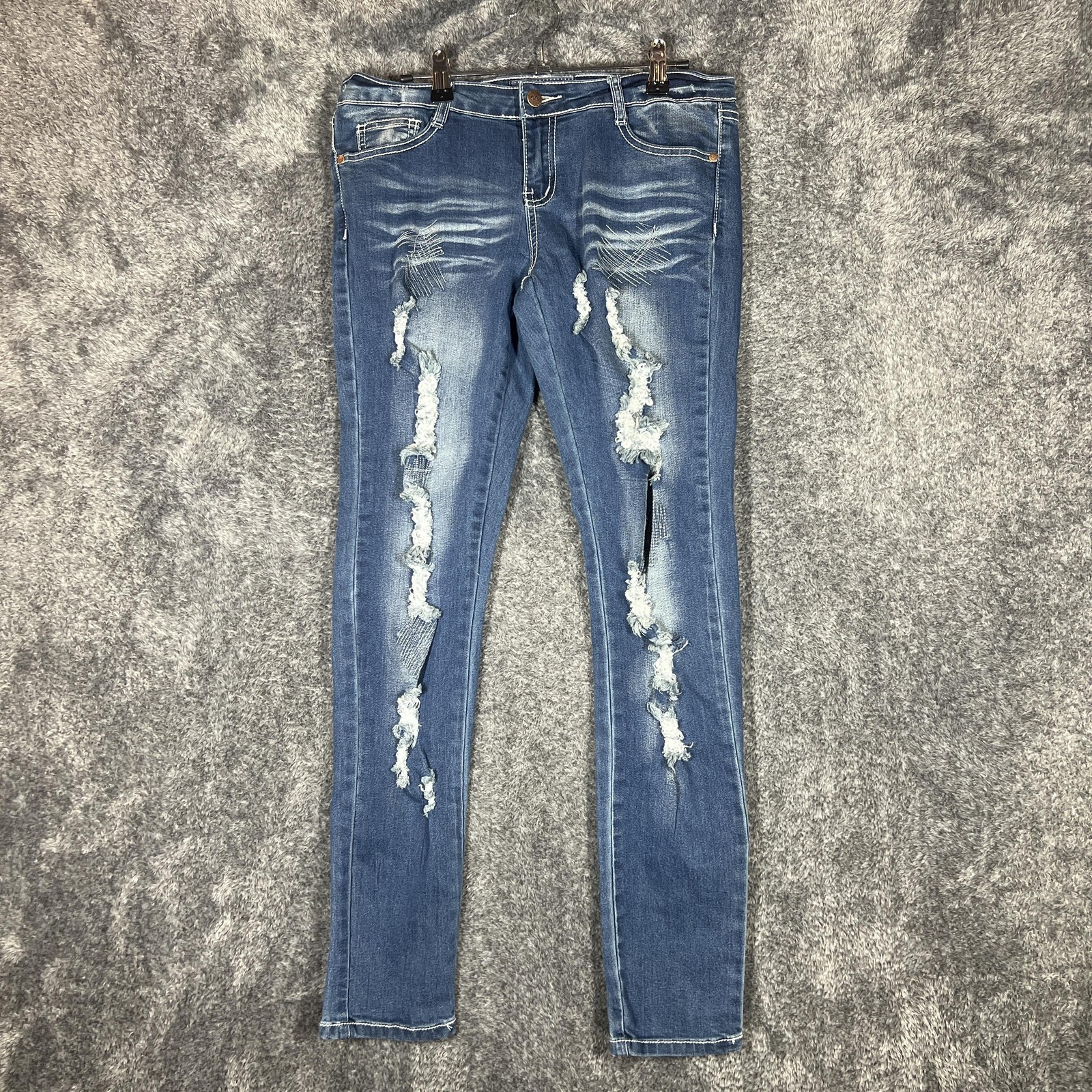GoGo Jeans Skinny Jeans Womens 9 Blue Distressed Ripped Stretch Denim Pants-image