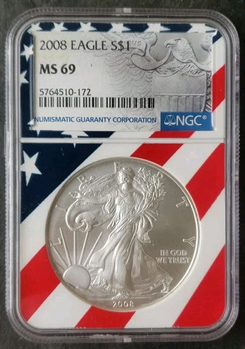 2008 $1 American Silver Eagle Dollar NGC MS69