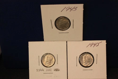 1945-1944-1943  Mercury Dimes- GEM BU- High Mint Luster!!!