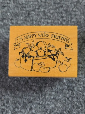 Delafield Rubber Stamps F570 I'M HAPPY WE'RE FRIENDS BASKET FILLED APPLES #T46