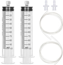 2Pcs 100Ml Large Plastic Syringe with Tubing and Luer Connections