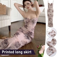Women Floral Print Prom Dress Evening Party Dresses Strap Slim Long Dresses NEW
