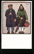 Künstler-AK Otto Ubbelohde: Bürgerliches Paar in hessischer Tracht 