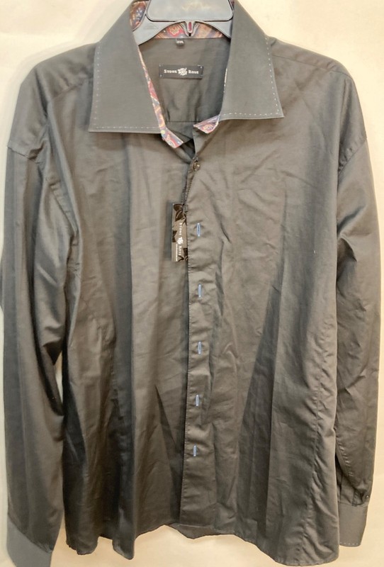 Stone Rose Mens Black Button-Up Shirt 3XL Paisley Collar Detail Long Sleeve