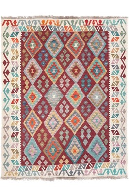 NavaRugs Kelim Teppich 195x153cm Afghan Handgewebt Orientteppich Wolle Kilim Rug