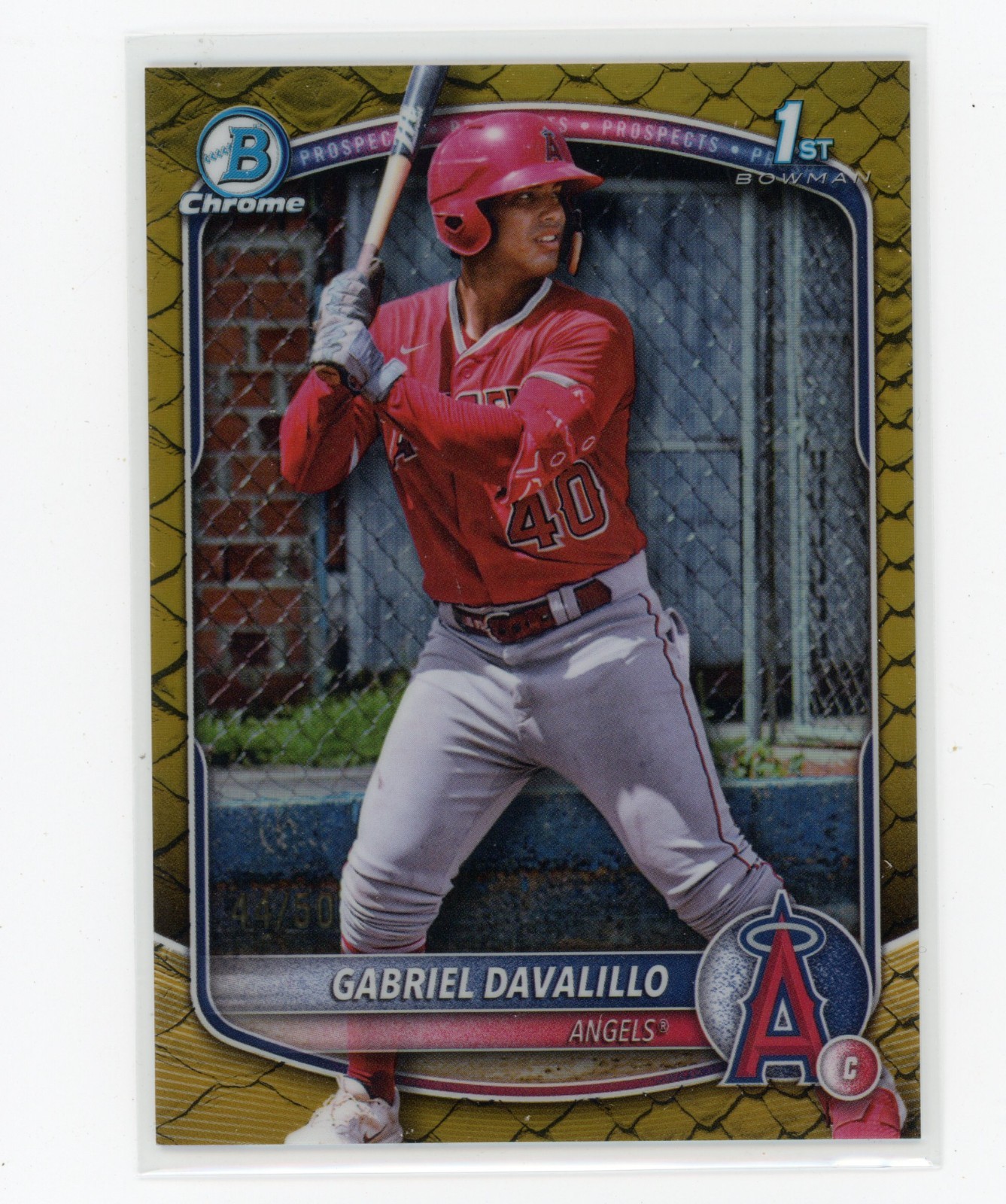 2025 Bowman Chrome Gabriel Davalillo 1st Prospect Gold Reptilian Ref #44/50 (CC)