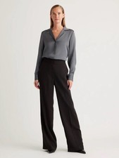NWT Quince Ultra Stretch Crepe Classic Trouser Pants Black Size 10 Wide Leg