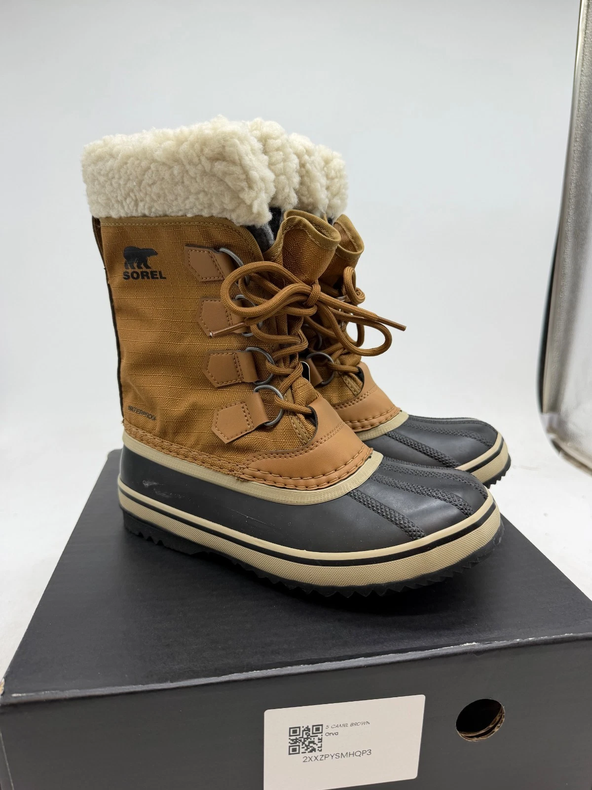 Sorel Winter Carnival Snow Boots Women's Brown Lace-Up Mid Calf Shearling - 5