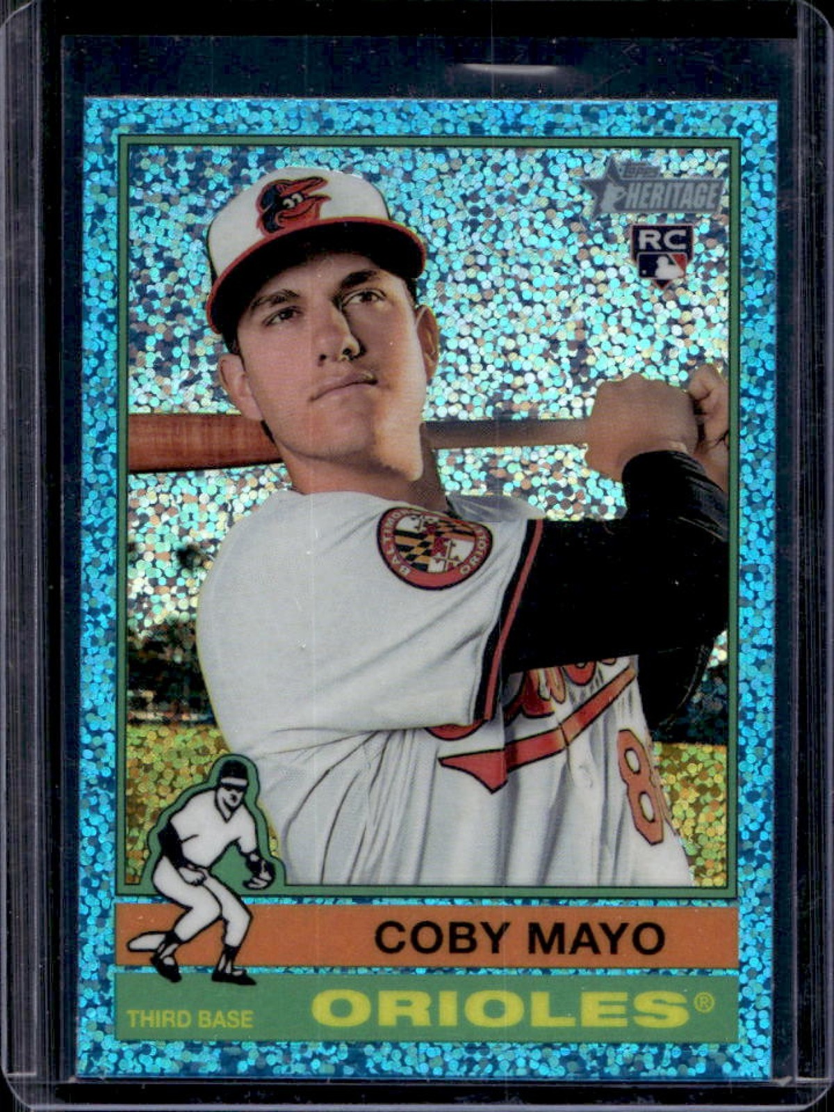 2025 Topps Heritage Coby Mayo Chrome RC Light Blue Sparkle Refractor Rookie #340
