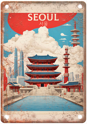 Vintage Seoul South Korea Retro Look Travel Poster Metal Sign T3470
