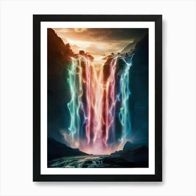 Wasserfall mit Regenbögen Kunstdruck gerahmt Wandbild Poster Leinwanddruck Bild