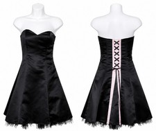 Jessica McClintock Size 3 Black Satin Pink Corset Lace-Up Strapless Party Dress