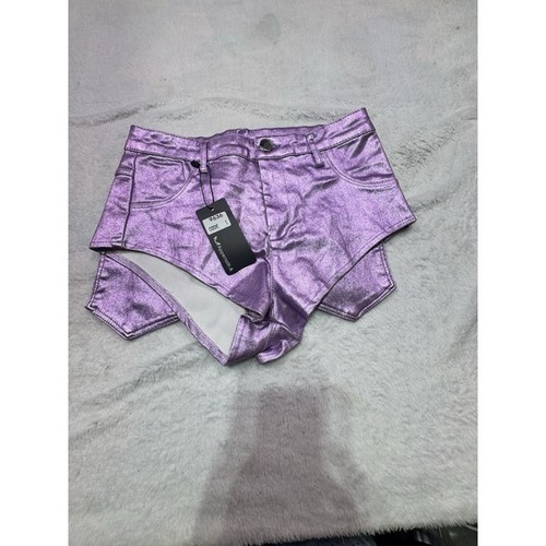 Apperloth A Purple Faux Leather Denim Scorching Hot Pants Shorts Jr L NWT Jongs