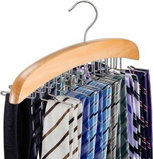 Tie Belt Scarf Rack, 24 Rotating Hooks, Compact Closet Storage, Beige