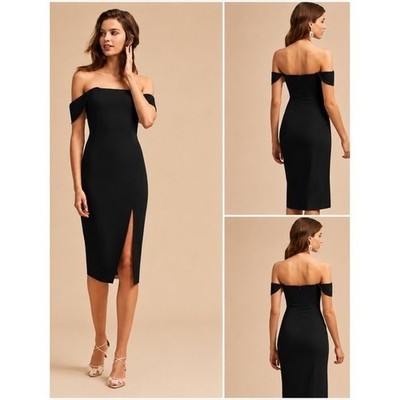 Jay Godfrey Elegant Off The Shoulder Black Dress Sz 4 Cocktail Date Stretch Slit
