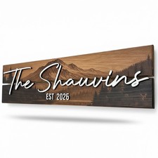 Letrero de apellido de montaña personalizado - decoración de pared de madera rústica, boda y regalo