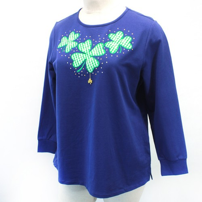 #ad Quacker Factory Plus Blue St. Patrick#x27;s Shamrock Embroidered Shirt Blouse Top 1X $29.99