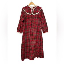 Lanz of Salzburg Plaid Flannel Nightgown Ruffle Cottage Cabin Sleep Grandma L