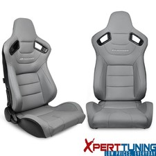 Reclinable Pair Racing Seats Dual Sliders Grey Pu Carbon Leather Back Reclinable Pair Racing Seats Dual Sliders Grey Pu Carbon Leather Back
