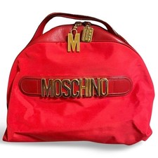 Vintage Moschino red nylon handbag with leather trimmings with M logo charm.
