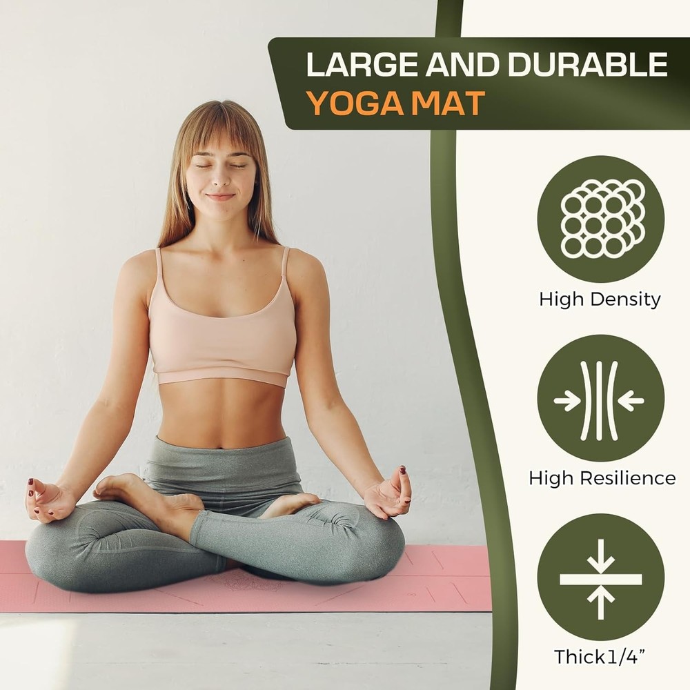 Non-Slip TPE Yoga Mat 72x24 Inches for Women & Men - 3/16 Thick Anti-Tear Design