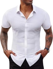 Stretch Dress Shirts for Men Short Sleeve Slim Fit Casual Button down Shirts Mus